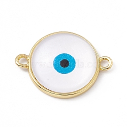 Evil Eye Resin Connector Charms, Flat Round Links, with Golden Tone Brass Findings, White, 16.5x22x5mm, Hole: 1.8mm(KK-P224-01G-03)