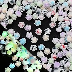 Luminous Resin Decoden Cabochons, Glow in the Dark, Flower, Mixed Color, 3.5x2.5mm(RESI-K036-36)