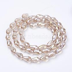 Electroplate Glass Beads Strands, AB Color Plated, Faceted Teardrop, Linen, 15x10mm, Hole: 1mm, 50pcs/strand, 27.1 inch(EGLA-D015-15x10mm-25)