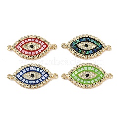 Rack Plating Brass Micro Pave Clear Cubic Zirconia Horse Eye Connector Charms, with Enamel and Shell, Real 18K Gold Plated, Long-Lasting Plated, Lead Free & Cadmium Free, Mixed Color, 14.5x28.5x2.5mm, Hole: 1.2mm(KK-U032-27G)