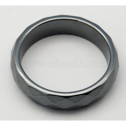 Non-Magnetic Synthetic Hematite Wide Band Rings, Faceted, Black, Size: about 6mm wide, 21mm inner diameter(X-RJEW-A026-2)