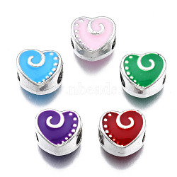 Alloy Enamel European Beads, Large Hole Beads, Cadmium Free & Lead Free, Antique Silver, Heart, Mixed Color, 10x11x8mm, Hole: 4.5mm(MPDL-T005-002-RS)