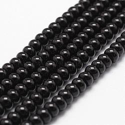 Natural Black Onyx Beads Strands, Grade A, Dyed & Heated, Rondelle, Faceted, 6x4mm, Hole: 1mm, about 90pcs/strand, 15.16 inch~15.35 inch(G-P161-19-6x4mm)
