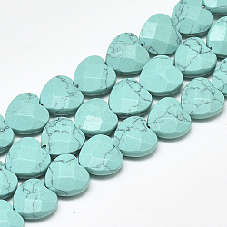 Synthetic Turquoise Beads Strands, Faceted, Heart, 10x10x5mm, Hole: 1.2mm, about 20pcs/strand, 7.4 inch(G-S357-E01-16)