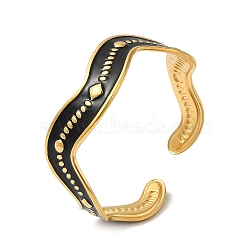 304 Stainless Steel with Enamel Open Cuff Bangles, Golden, Twist,  Inner Diameter: 2 inch(5.1cm)(AJEW-Z009-05A-G)