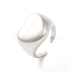 Brass Open Cuff Rings, Heart Signet Rings, Platinum, Inner Diameter: 18mm(RJEW-P098-09P)