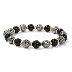 Natural Lava Rock & Black Stone Beaded Stretch Bracelets for Men and Women(ZC3707-3)