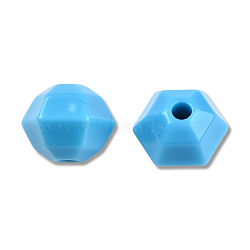 Opaque Acrylic Beads, Faceted Hexagon, Deep Sky Blue, 21x18.5x17mm, Hole: 4.2~4.3mm, about 150pcs/500g(SACR-N017-03A)