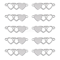10Pcs Stainless Steel Connector Charms, 3 Hearts Links, Stainless Steel Color, 30x9.2mm, Hole: 1.5mm(STAS-SZ0003-17B)
