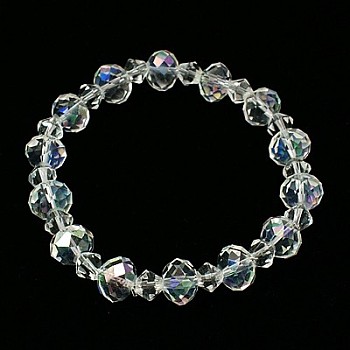 Fashion Stretchy Glass Bracelets, with elastic thread, Clear, 55mm