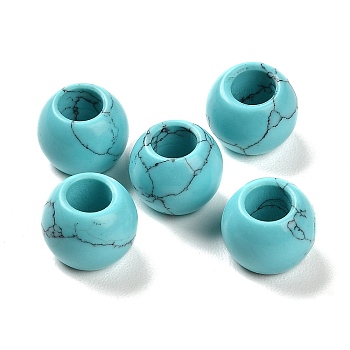 Synthetic Turquoise European Beads, Large Hole Beads, Round, 12x9~9.5mm, Hole: 5.5~6mm