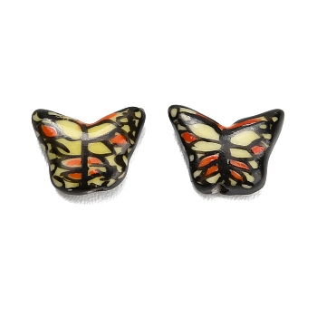 Handmade Porcelain Beads, Insect, Hand Painted, Butterfly, 12x15.5x5.5mm, Hole: 1.6mm