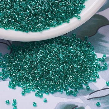 MIYUKI Delica Beads, Cylinder, Japanese Seed Beads, 11/0, (DB0918) Sparkling Dark Aqua Green Lined Crystal, 1.3x1.6mm, Hole: 0.8mm, about 2000pcs/10g