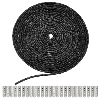 DIY Rhinestone Round Rope, with Brass Shoelace Buckle Connectors, Locks Clips Ends,  for Sewing Craft Decoration, Black, Rope: 4mm, about 6m, Clips Ends: 30pcs