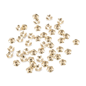 5-Petal Brass Bead Cap, Long-Lasting Plated, Rack Plating, Flower, Real 14K Gold Plated, 4x1mm, Hole: 1.2mm