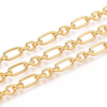 Brass Oval Link Chains, Soldered, with Spool, Golden, 10.5x5x1.5mm, about 32.81 Feet(10m)/Roll