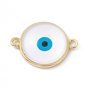 Evil Eye Resin Connector Charms, Flat Round Links, with Golden Tone Brass Findings, White, 16.5x22x5mm, Hole: 1.8mm