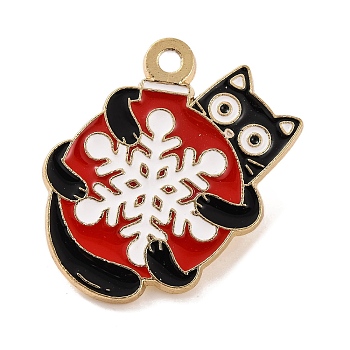 Christmas Theme Black Cat with Snowflake Enamel Pins, Golden Alloy Brooches for Backpack Clothes, Red, 31x22x2mm