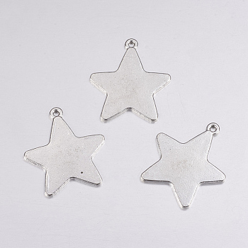Tibetan Style Alloy Stamping Blank Tag Pendants, Lead Free, Cadmium Free and Nickel Free, Star, Antique Silver, 28x26x1mm, Hole: 1.5mm