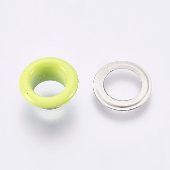 Iron Grommet Eyelet Findings, for Bag Making, Flat Round, Platinum, Green Yellow, 9.5x4.5mm, Inner Diameter: 5mm