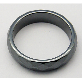 Non-Magnetic Synthetic Hematite Wide Band Rings, Faceted, Black, Size: about 6mm wide, 21mm inner diameter