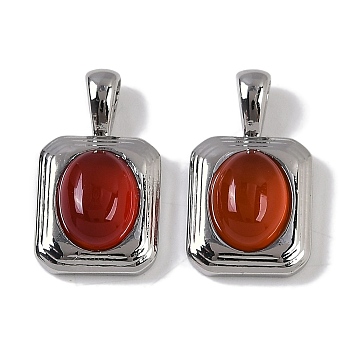 Natural Carnelian(Dyed & Heated) Pendants, Brass Rectangle Charms, Platinum, 19.5x11x5.5mm, Hole: 2x4mm