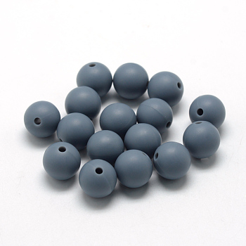 Food Grade Eco-Friendly Silicone Beads, Round, Slate Gray, 14~15mm, Hole: 2mm