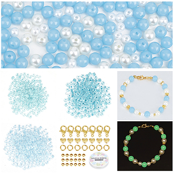 DIY Glow in the Dark Bracelet Necklace Making Kit, Including Alloy Clasps & Beads, Acrylic Imitation Pearl & Luminous Glass Seed Beads