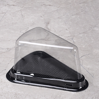 Plastic Cake Slice Containers with Lids, Individual Cheesecake Boxes, Triangle, Black, 148x75mm