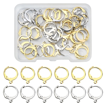 40Pcs 2 Colors 304 Stainless Steel Leverback Earring Findings, with Horizontal Loops, Golden & Stainless Steel Color, 14.5x12x2mm, Hole: 1.2mm, Pin: 0.6mm, 20Pcs/color
