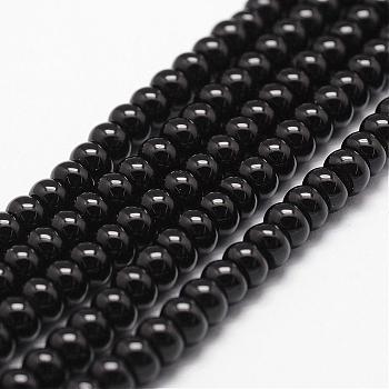 Natural Black Onyx Beads Strands, Grade A, Dyed & Heated, Rondelle, Faceted, 6x4mm, Hole: 1mm, about 90pcs/strand, 15.16 inch~15.35 inch