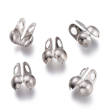 304 Stainless Steel Bead Tips, Calotte Ends, Clamshell Knot Cover, Stainless Steel Color, 5.8x4mm, Hole: 1.2mm, Inner Diameter: 3mm