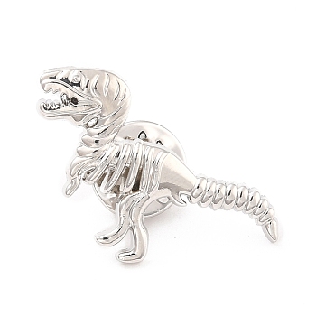 Dinosaur Brooch, Animal Alloy Badge for Backpack Clothing, Platinum, 22x27x2mm, Pin: 1mm