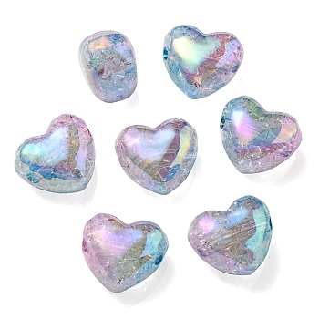 Transparent Crackle Acrylic Beads, Gradient Color, Heart, Royal Blue, 19x22x14mm, Hole: 3.5mm