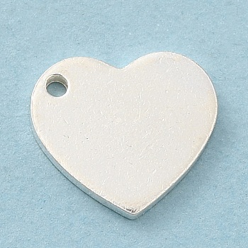 Blank 925 Sterling Silver Charms, Heart, Silver, 9.5x9x1mm, Hole: 1mm