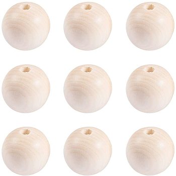 Unfinished Wood Beads, Natural Wooden Loose Beads Spacer Beads, Round, 35mm, Hole: 7mm