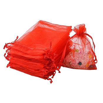 Organza Bags Jewellery Storage Pouches, Wedding Favour Party Mesh Drawstring Gift Bags, Red, 12x9cm