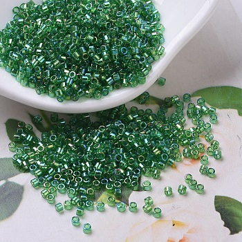 MIYUKI Delica Beads, Cylinder, Japanese Seed Beads, 11/0, (DB0152) Transparent Green AB, 1.3x1.6mm, Hole: 0.8mm, about 2000pcs/10g