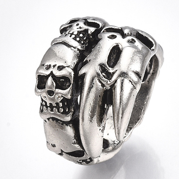Alloy Cuff Finger Rings, Wide Band Rings, Skull, Antique Silver, Size 11, 20.5mm