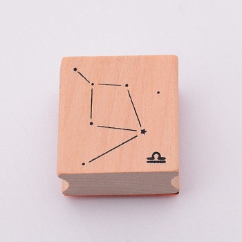 Wooden Stamps, with Rubber, Square with Twelve Constellations, Libra, 30x30x24mm