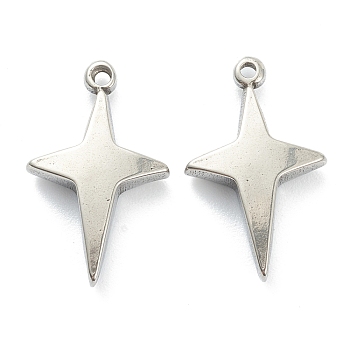304 Stainless Steel Pendants, Star, Stainless Steel Color, 21x13x4mm, Hole: 1.4mm
