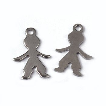 Boy 304 Stainless Steel Pendants, Stainless Steel Color, 16x11x0.8mm, Hole: 1.5mm