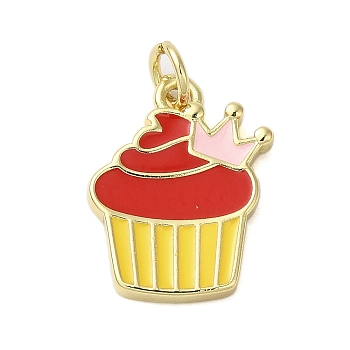 Rack Plating Brass Enamel Pendants, with Jump Ring, Cadmium Free & Lead Free, Real 18K Gold Plated, Ice Cream Charm, Red, 17x12.5x2.2mm, Hole: 3.4mm