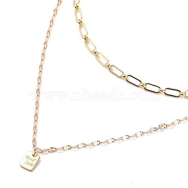 2Pcs 2 Style Rectangle with Good Luck Pendant Necklaces Set(NJEW-JN04009)-4