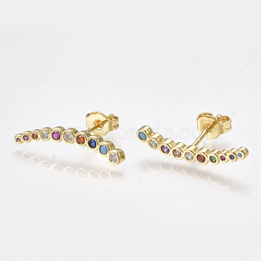 Brass Micro Pave Cubic Zirconia(Random Mixed Color) Ear Studs(EJEW-S201-90)-2