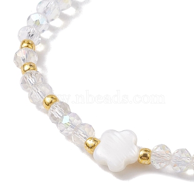 Flower Natural Shell & Glass Beaded Stretch Bracelet(BJEW-JB10184-01)-3