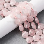 Natural Rose Quartz Beads Strands, Faceted Heart, with Seed Beads, 12x12x5mm, Hole: 1.2mm, about 12pcs/strand, 6.50''(16.5cm)(G-P570-E16-02)