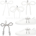 4 Pairs 4 Styles Plastic Imitation Pearl Bowknot Shoe Charms, Shoe Decorations, with Alloys Clasp, White, 60~90mm, 1 pair/style(DIY-CP0012-08)