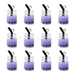 Glass Bottle Pendants, with Resin Inside and Iron Findings, Imitation Bubble Tea, Lilac, 20~25x11~14x11mm, Hole: 1.8mm(X-CRES-S359-01F)