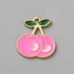 Zinc Alloy Pendants, with Enamel, Light Gold, Cherry, 21x17.5x1mm, Hole: 1.4mm(FIND-WH20026-052E)